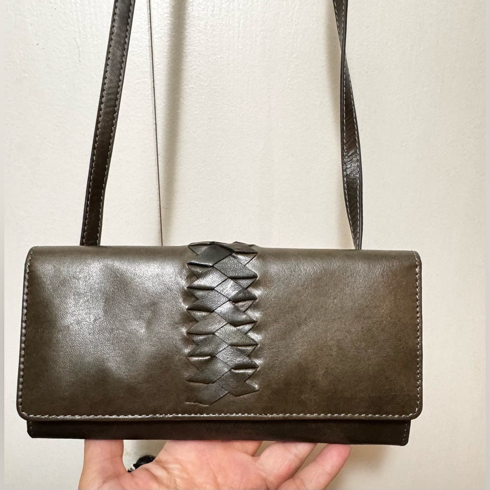 Lodis Dark Green/Brown Leather Clutch
